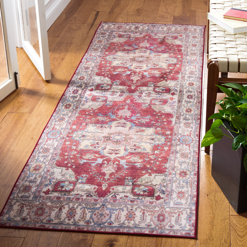 Sonia Oriental Red/Beige Power Loom Area Rug, Runner 2'6" x 12'