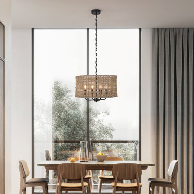 19.68" Hand Woven Bohemian Rattan Pendant Chandelier