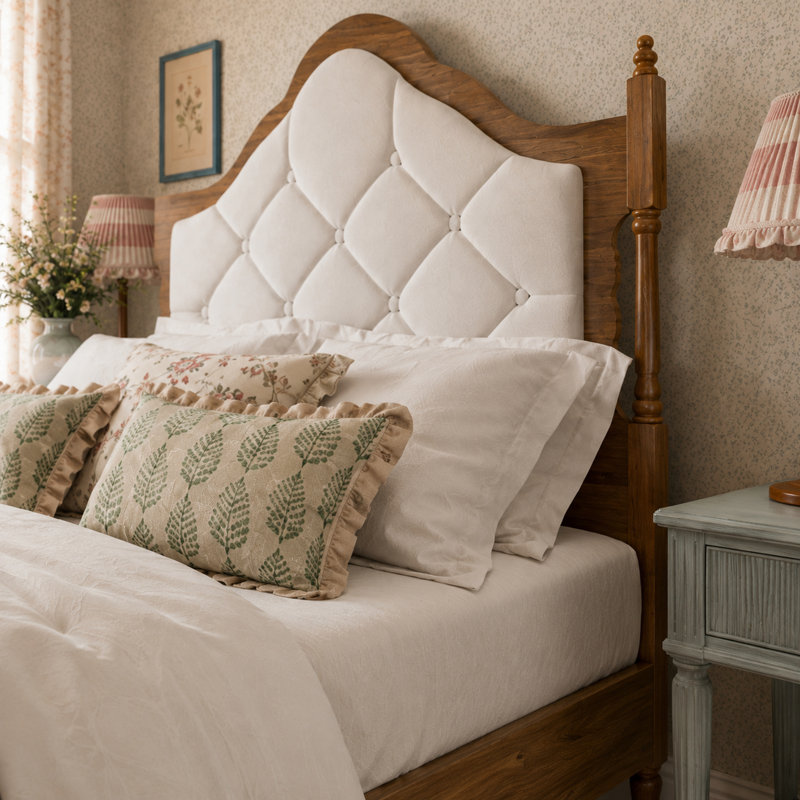 Upholstered Bed Frame with Panel Footboard, Full / Double