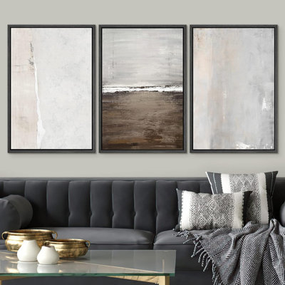 «Minimal Landscape», grunge, aquarelle, paysages, formes, illustrations abstraites encadrées sur toile, 3 pièces
