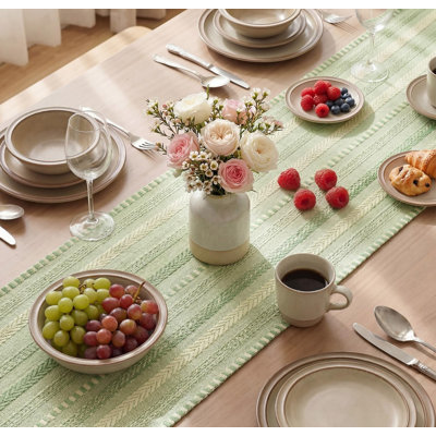 Sage Green Boho Vintage Table Runner 30x183 cm, Elegant Spring Seasonal Holiday Kitchen Dining Holiday Birthday Table Decor for Home Party