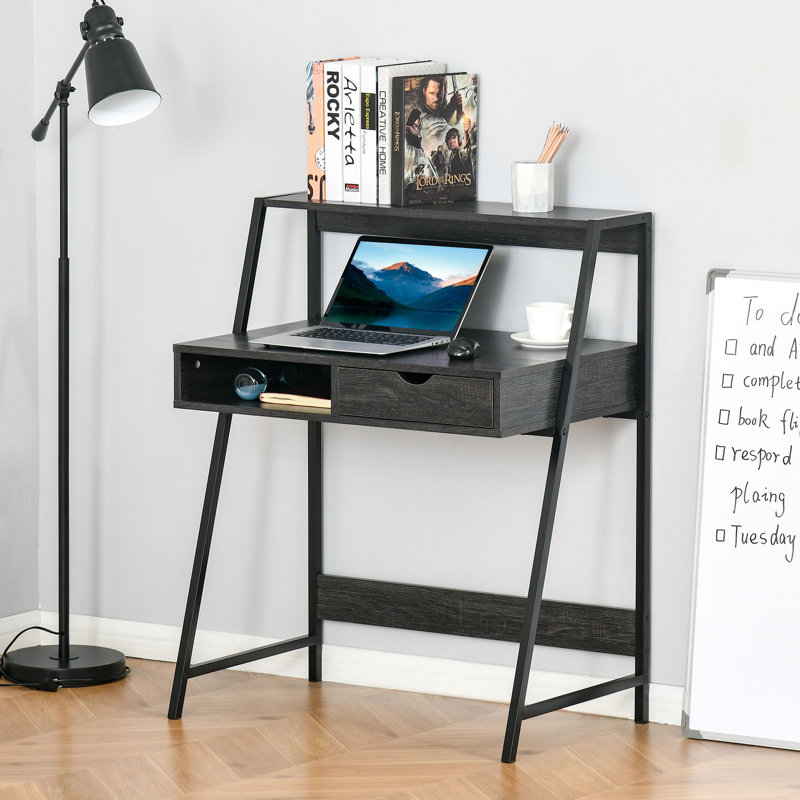 Bureau à domicile de 31,5 po, bureau d'étude avec tiroirs et tablettes de rangement, Gris anthracite / noir