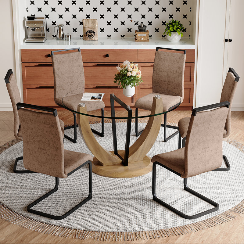 Ensemble de table ronde, 7 pièces : table, 6 chaises