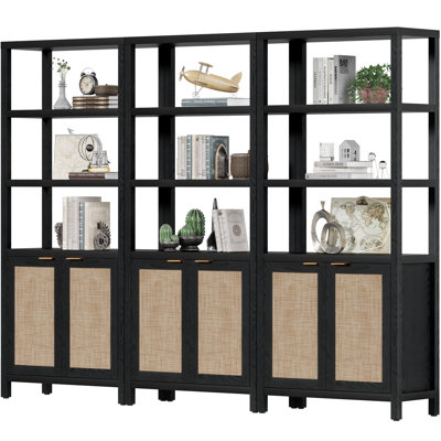 Marliee Boho 5 -Tier Bookshelf, Tall Bookcase With Doors, Farmhouse Large Storage Wood Shelf For Home Office, Living Room And Kitchen by Latitude Run