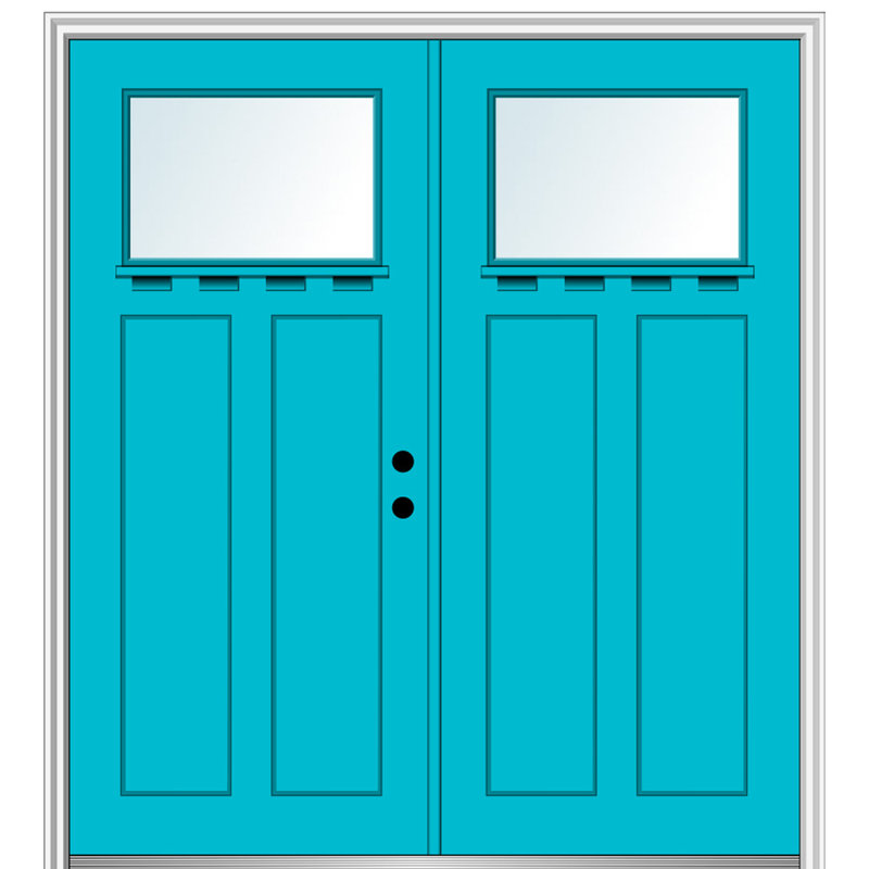 Portes d'entrée pré-montées en fibre de verre à 2 panneaux 1 panneau Craftsman, Droite / vers l'intérieur, 72 po x 80 po