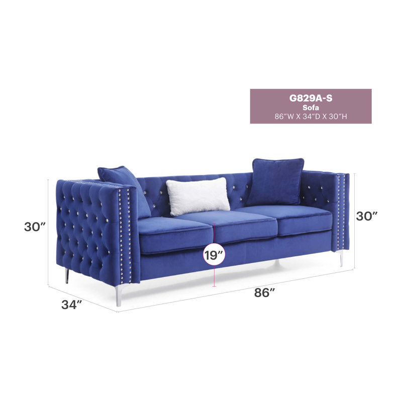 Canapé Paige de Glory Furniture au design capitonné et facile à assembler, Bleu