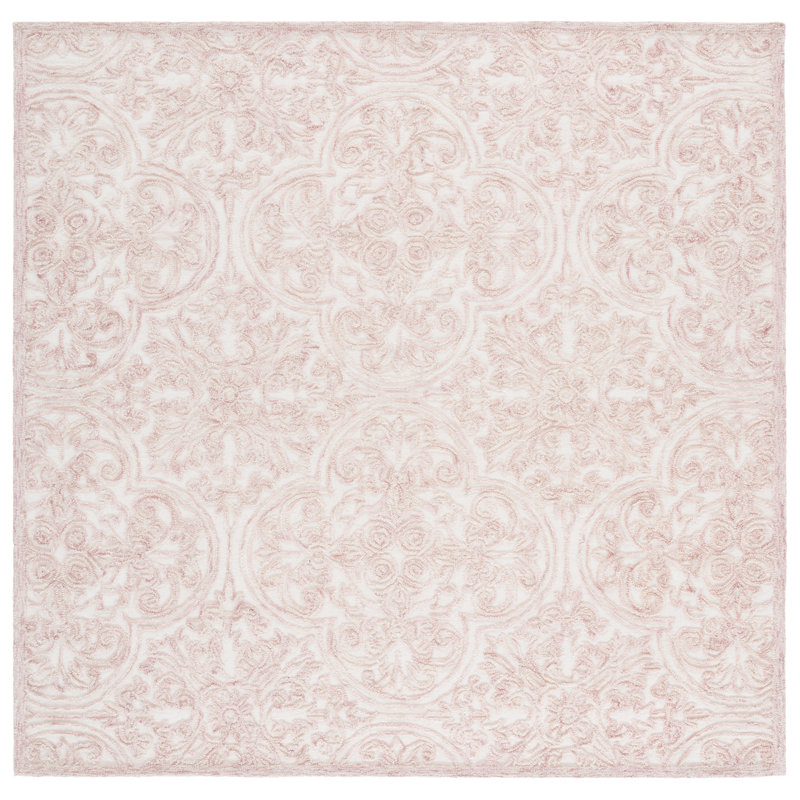 Tapis en laine et coton touffeté à la main avec coton, Carré 6 pi