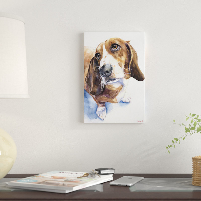 « basset ii », reproduction sur toile, H 18 po x l 12 po x P 1,5 po, Toile tendue, Pas de tapis