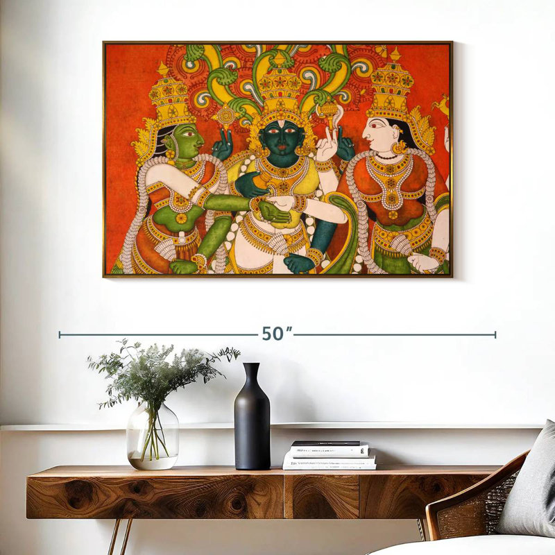 Murale Meenakshi, Cadre flottant doré, 40 po x 27 po