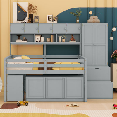 Jawonna Wooden Loft Bed With Under-Bed Desk, Drawers And Shelves by Harriet Bee
