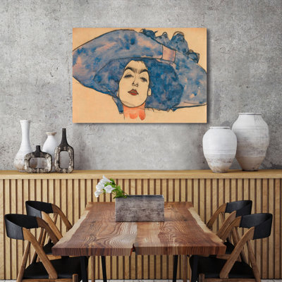 3SC6329 Eva Freund in Hat by Egon Schiele - 1 Piece Wrapped Canvas Painting