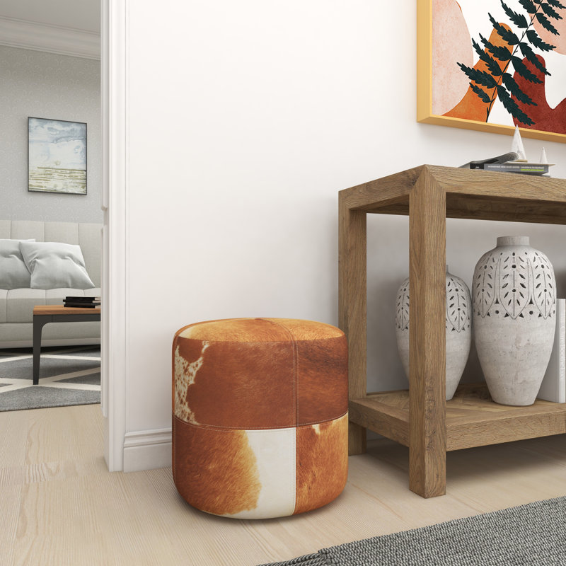 Tabouret de salon en cuir de vache Alîna, Cuir véritable brun