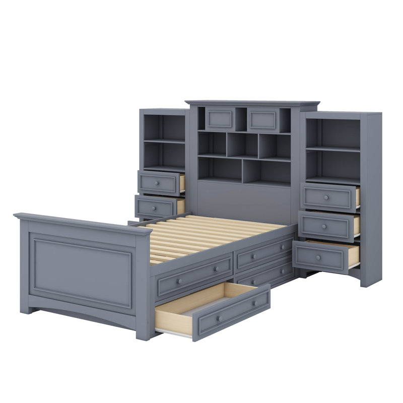 Twin-Sized Multi-Functional Bed Frame With Built-In Storage And Shelves, Gray