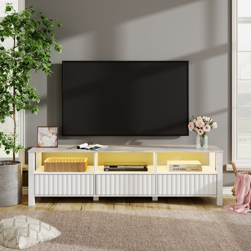 Carnetta Unfinished TV Stand for TVs up to 75", White/Yellow
