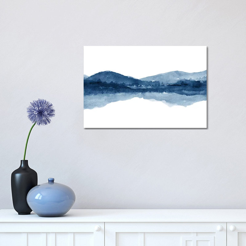 " Watercolor Landscape Xi - Navy Blue " by Nouveau Prints, 12" H x 18" W x 1.5" D