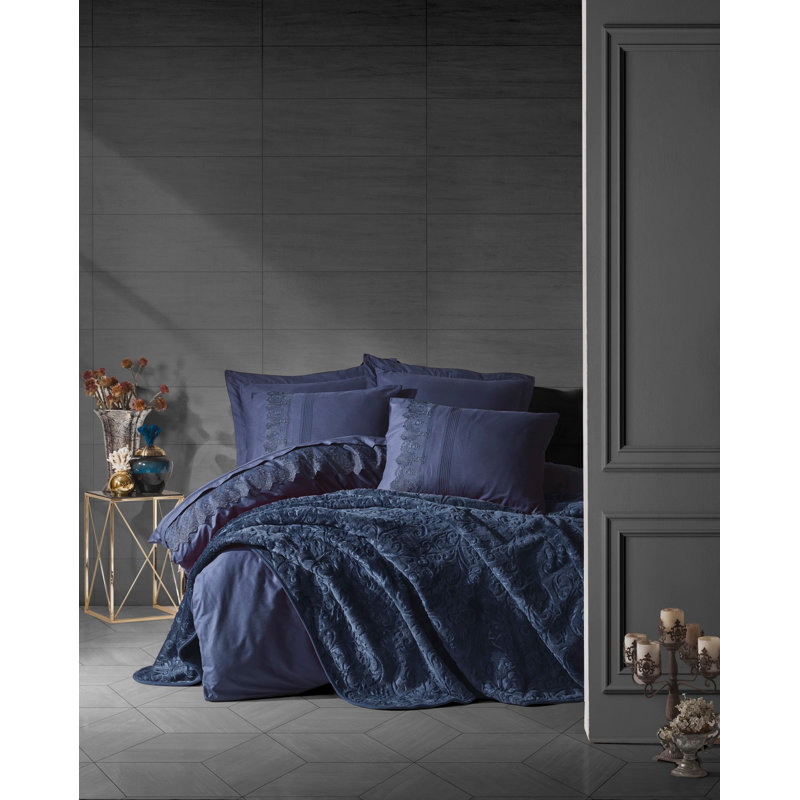 Ensemble de housse de couette 100% coton 6 pièces Brenden, Bleu marine
