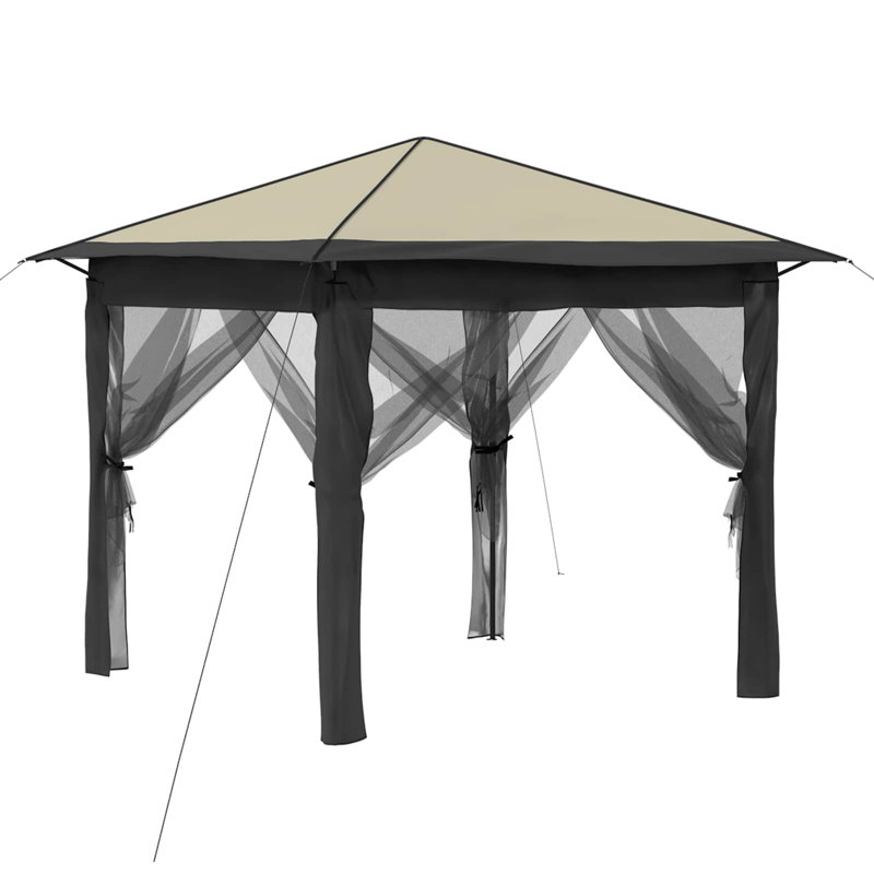 vidaXL Gazebo 210D Oxford with Silver Coating Outdoor Garden Shelter Shade Sun, 2.45m H x 2.6m W x 2.6m D, Anthracite/Beige