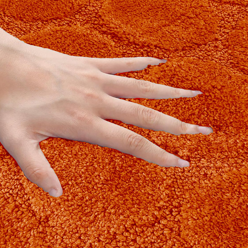 3D Effect Supersoft High Density Anti Slip Cobla Bath Mat Set, Orange