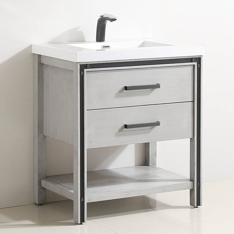 Vaishnavi 31'' Single Bathroom Vanity with Resin Top, Stone Gray