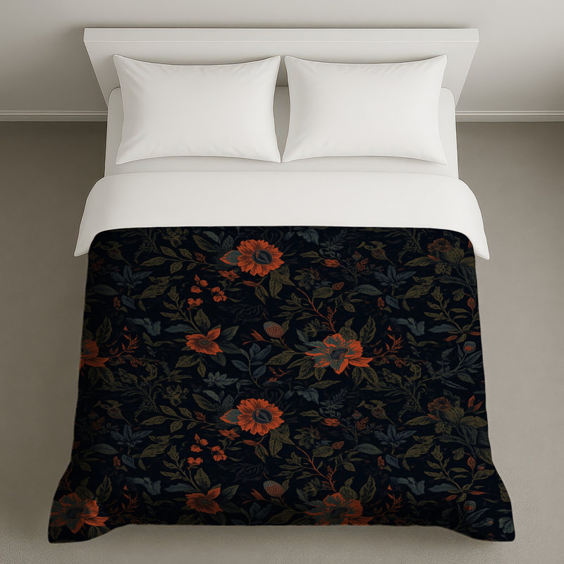 Dark Floral Pattern Duvet Covers, Queen