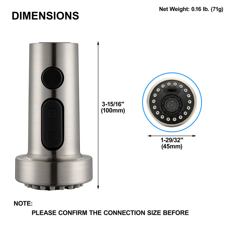 Tête de robinet de cuisine rétractable à 3 fonctions avec 11 adaptateurs, Nickel brossé