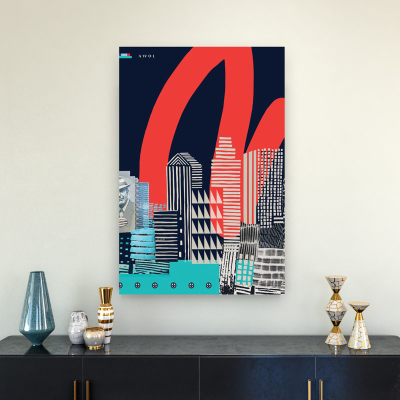 Urban Skyline Art, Montreal City Geometric Contemporary City Wall Art Print 1 Piece Wrapped Canvas Wall Art