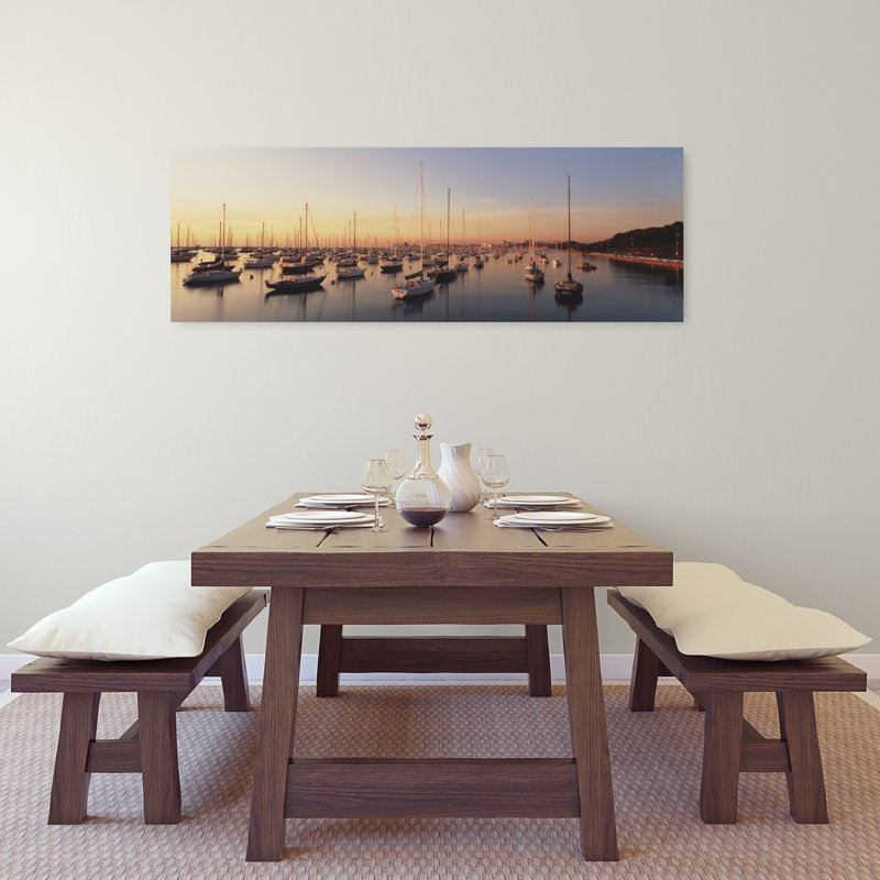 Coucher de soleil et port, Chicago, États-Unis, art mural contemporain Sunset, H 16 po x l 48 po