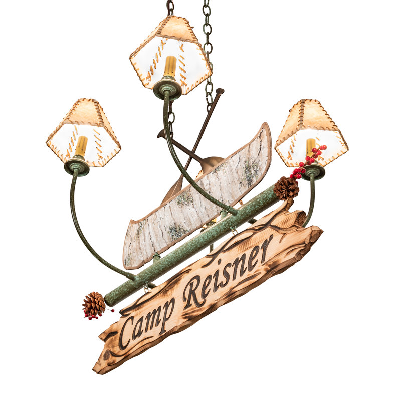 35" Long Personalized Canoe 4 Light Chandelier