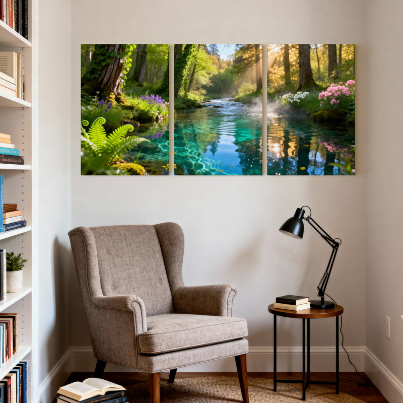 Ensemble de 3 impressions sur toile, paysages et paysages urbains, H 24 po x l 48 po
