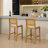 Rustic Full Solid Wood Rattan-Back Bar Stool With Matte Linen Cushion(Set Of 2)-911832896