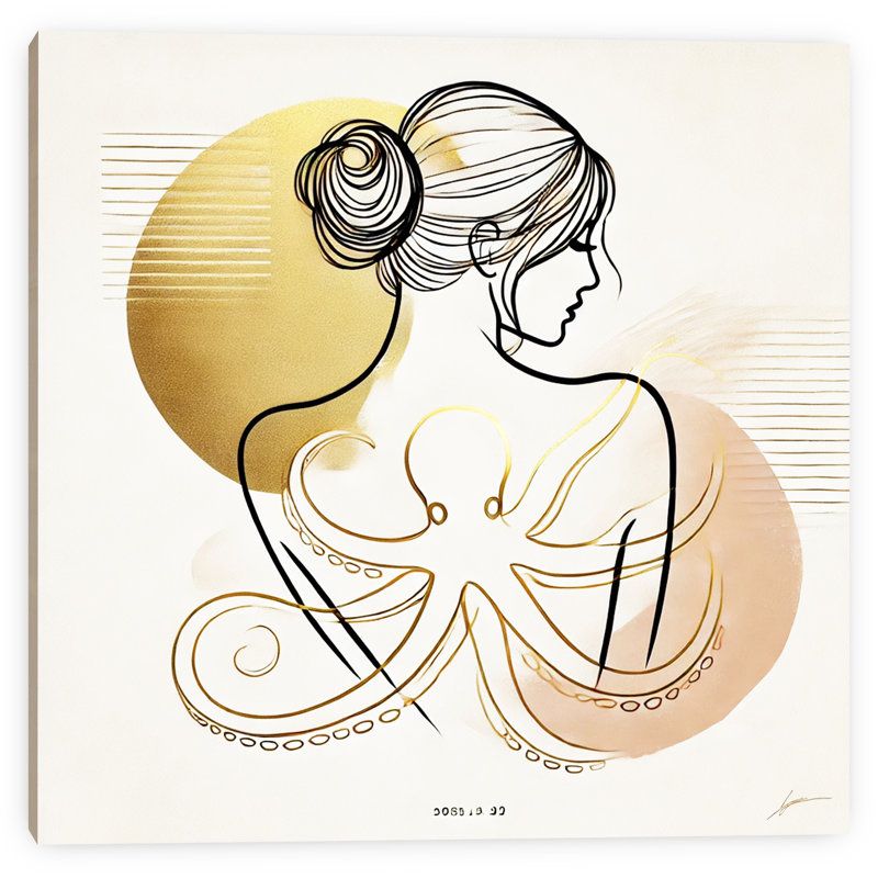 Golden Elegance: Octopus, art sur toile tendue, H 12 po x l 12 po x P 1 po