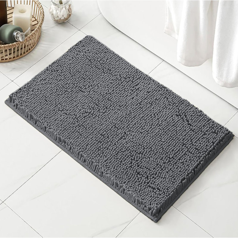 Soft Cozy Plush Chenille Bath Mat Bathroom Rug, Dark Gray, 20" L x 30" W