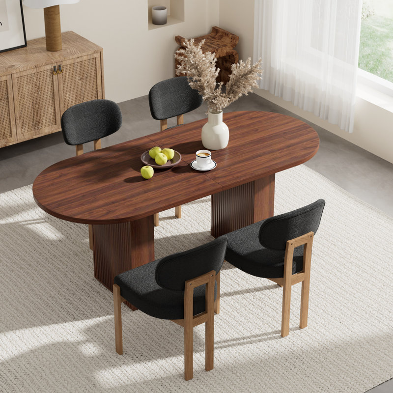 Ensemble de table de cuisine ovale à double piédestal, 5 pièces: table, 4 chaises, Noir, Noyer