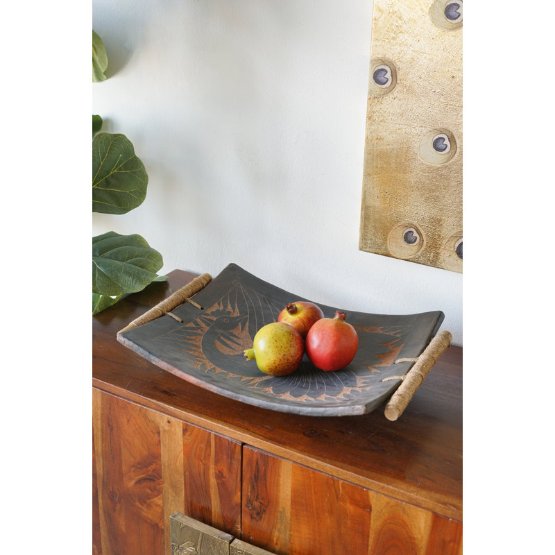 Plateau décoratif 19,5 x 13 x 3,5 po en terre cuite