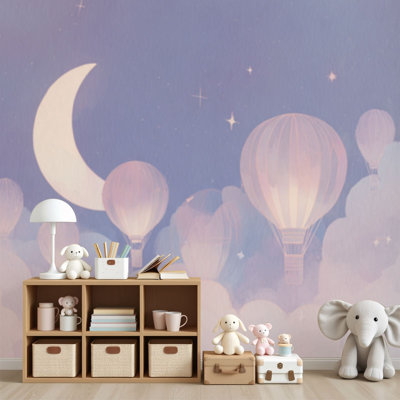 Papier peint adhésif peler et coller en forme de croissant de lune et de ballons flottants décoratifs pour chambre de bébé H 69 po x l 96 po, papier peint amovible en PVC, adhésif mural pour chambre à coucher, bureau à domicile