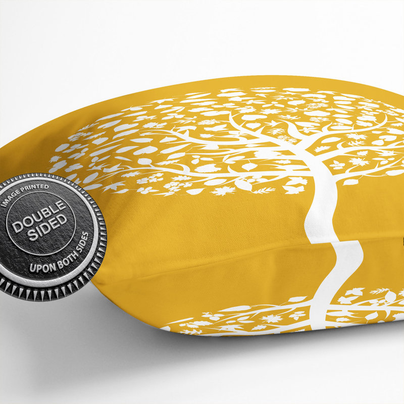 Orange And White Tree Square Throw Cushion, 55cm H x 55cm W x 20cm D