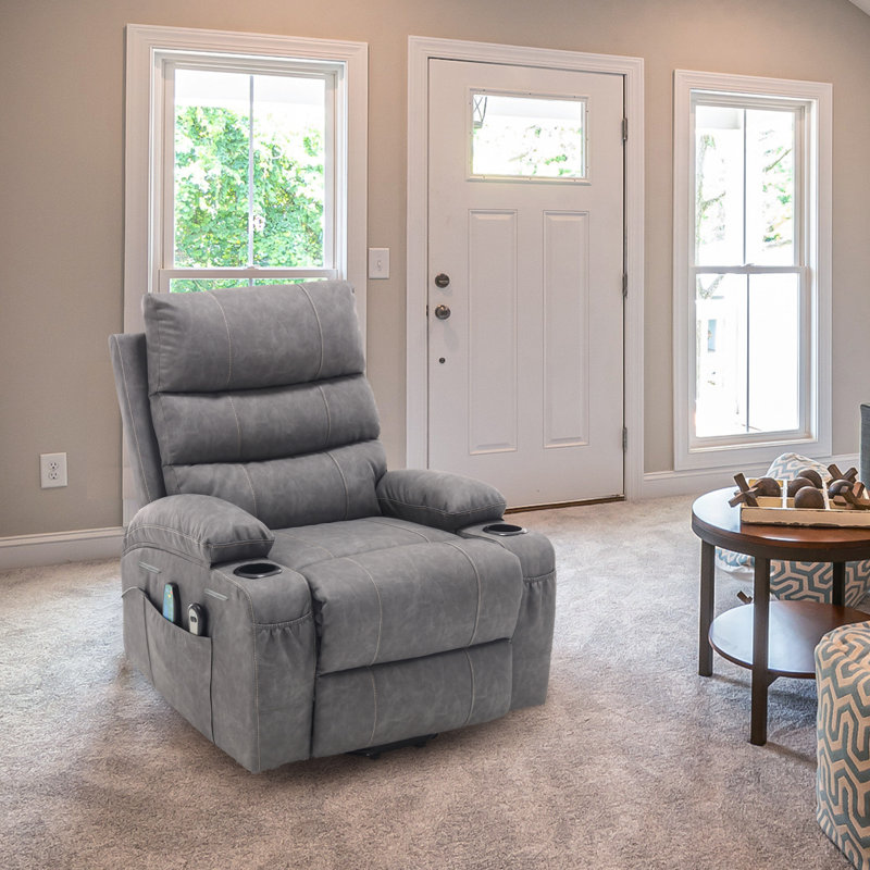 Geier PU Upholstered Heated Massage Chair,Lift Assistance, Gray