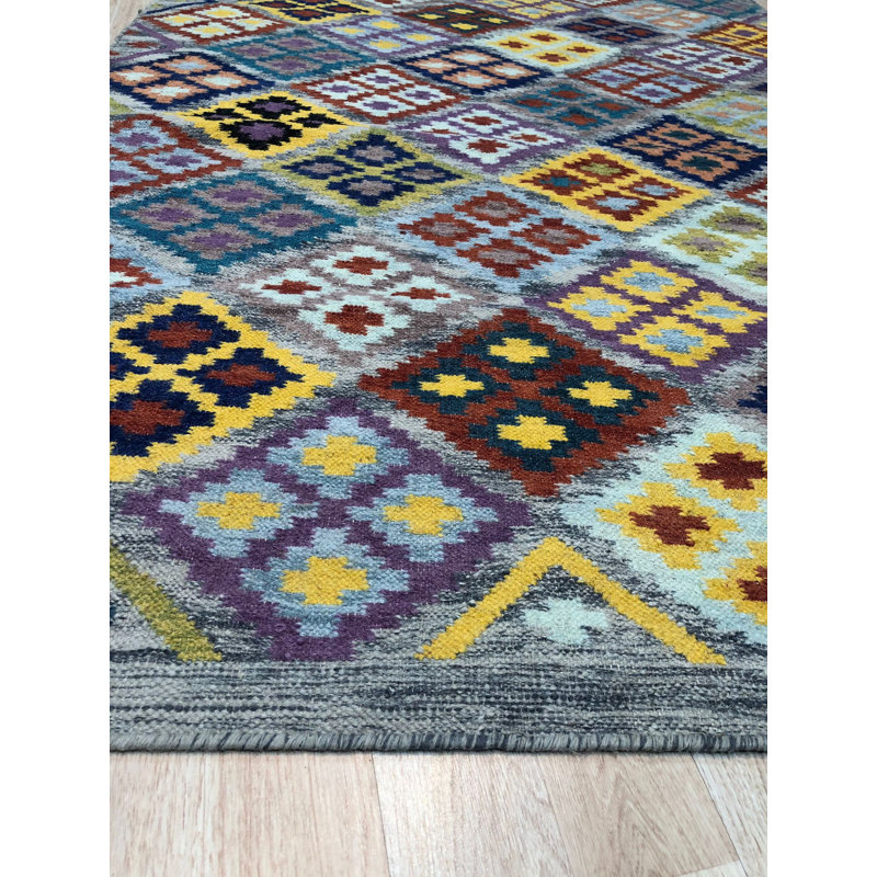 Tapis transitionnel contemporain en laine multicolore Nadia Kilim, Rectangle de 5 pi x 8 pi