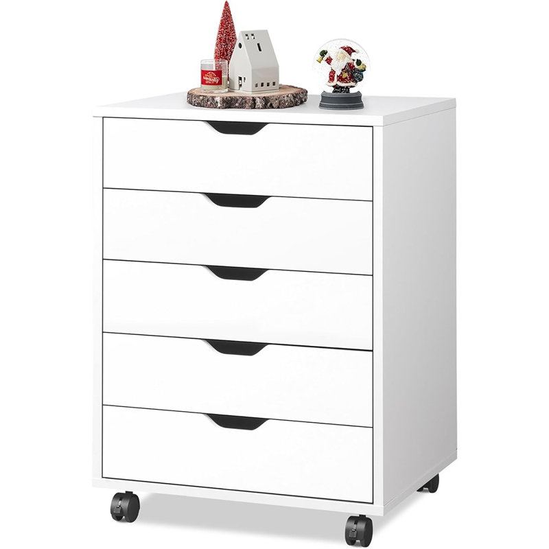 Classeur à 5 tiroirs avec rangement sous bureau, organisateur de bureau à roulettes, blanc