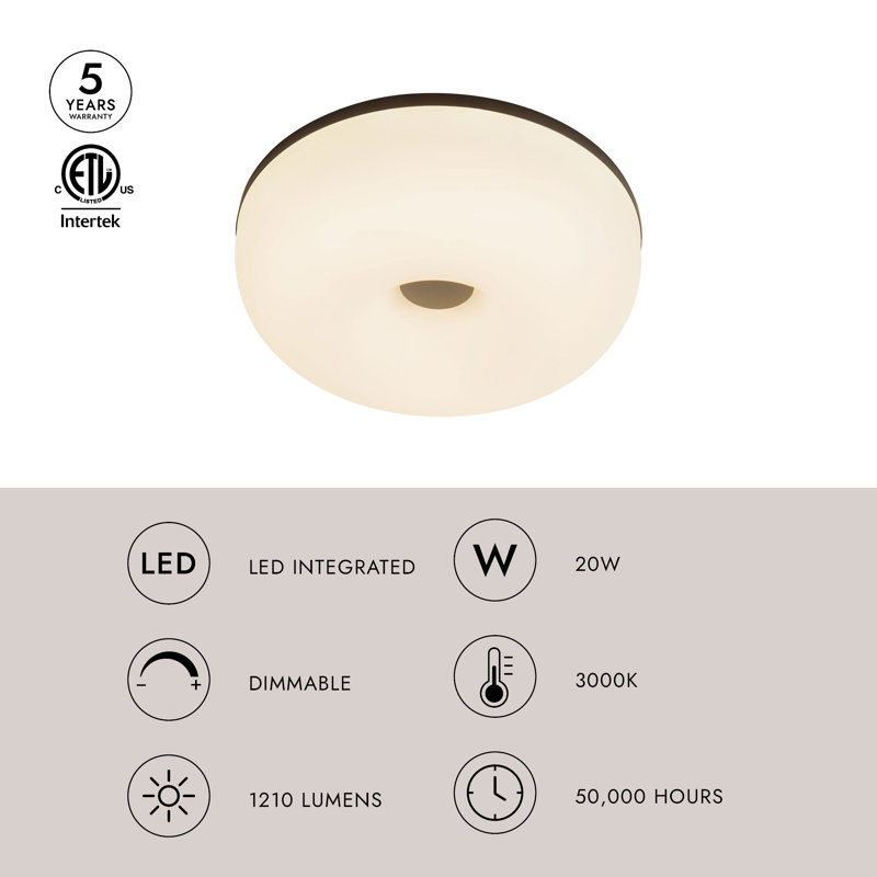 Jada 12-in Gold dimmable LED Flush Mount, Brushed Gold