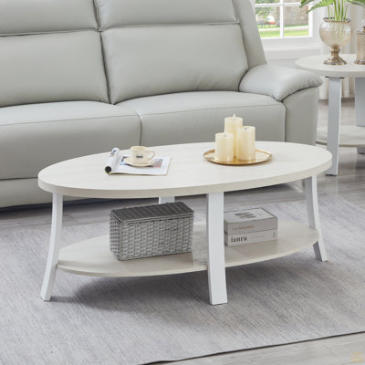 Table basse ovale à tablette en bois