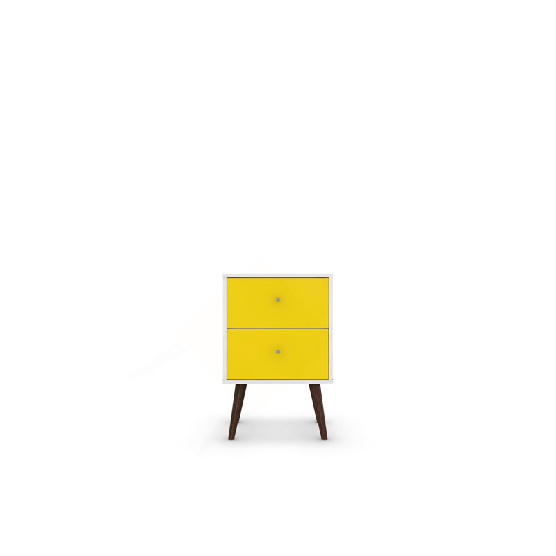18" Nightstand in White and Yellow (2-Drawer), Yellow/White
