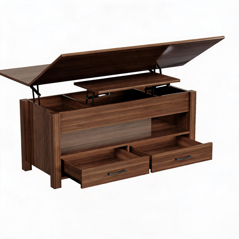 Table basse à plateau relevable avec tiroirs et compartiment de rangement intérieur caché, Brown
