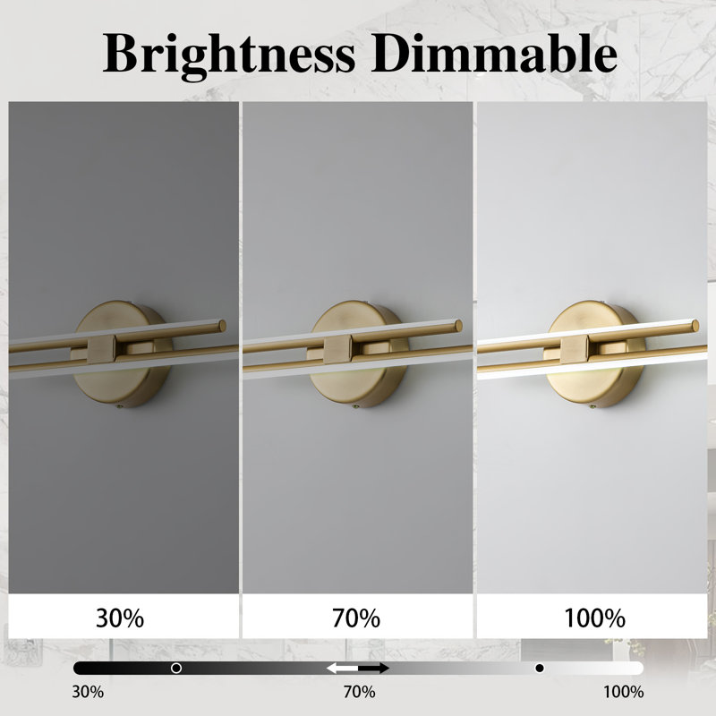 2 - Light Dimmable LED Vanity Light, Gold, 6000K