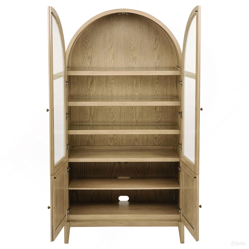 Kimpton Beige Oak 4-Door Cane Dining Vitrine Display Cabinet