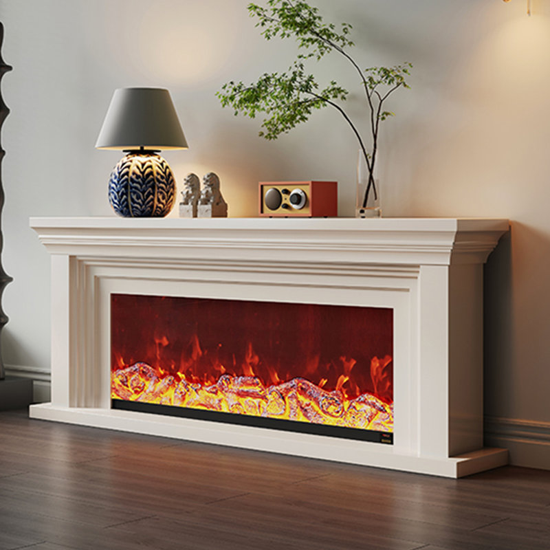 White Solid Wood TV Cabinet Fireplace, White, 31.5" H x 70.87" W x 12.6" D