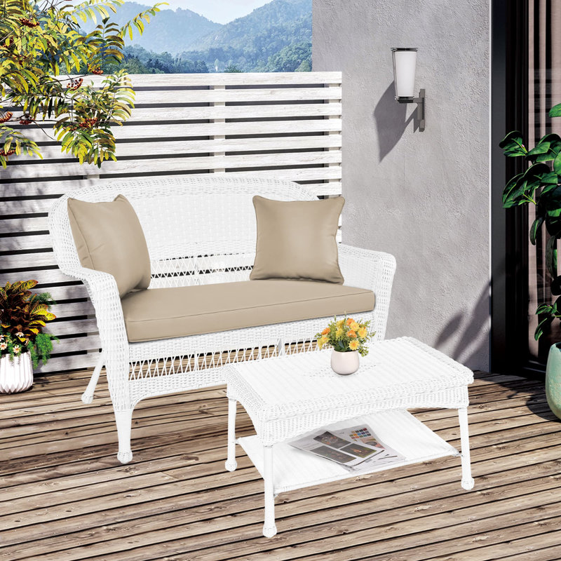 Nathanael 2 - Person Patio Conversation Set with Cushions, Tan, White