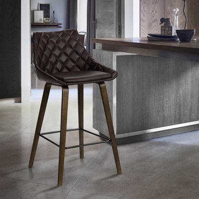 Culloden Swivel 26" Counter Height Armless Bar Stool in Brown Faux Leather and Walnut Glazed Finish