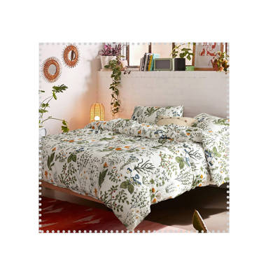 SR-HOME Cotton Duvet Cover Queen Green Floral Bedding Sets