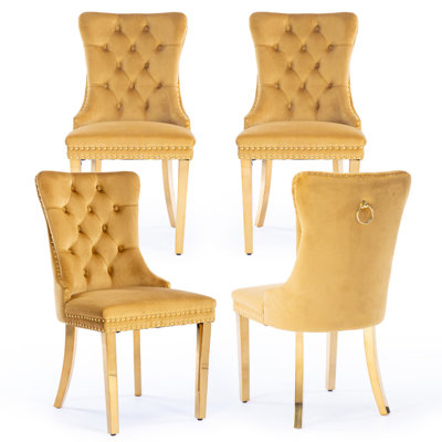 Velvet Fabric Upholstered Dining Chairs Set of 4 with Golden Legs,Gold